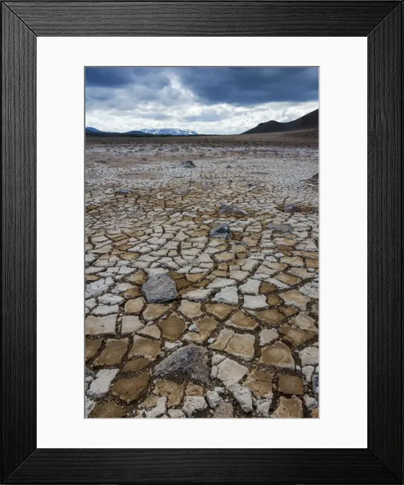 Framed Print : Dry cracked muddy ground at Namafjall Hverir geothermal area, Myvatnssveit, Northeast Framed Print : Dry cracked muddy ground at Namafjall Hverir geothermal area, Myvatnssveit, Northeast