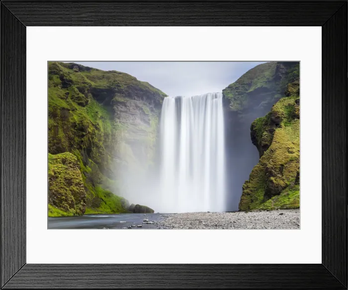 Framed Print : Scenic view of Skogafoss waterfall on cliff, South Iceland, Iceland Framed Print : Scenic view of Skogafoss waterfall on cliff, South Iceland, Iceland