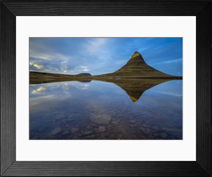 Framed Print : Reflection of Kirkjufell mountain in still water, Snaefellsness Peninsula, Western Framed Print : Reflection of Kirkjufell mountain in still water, Snaefellsness Peninsula, Western