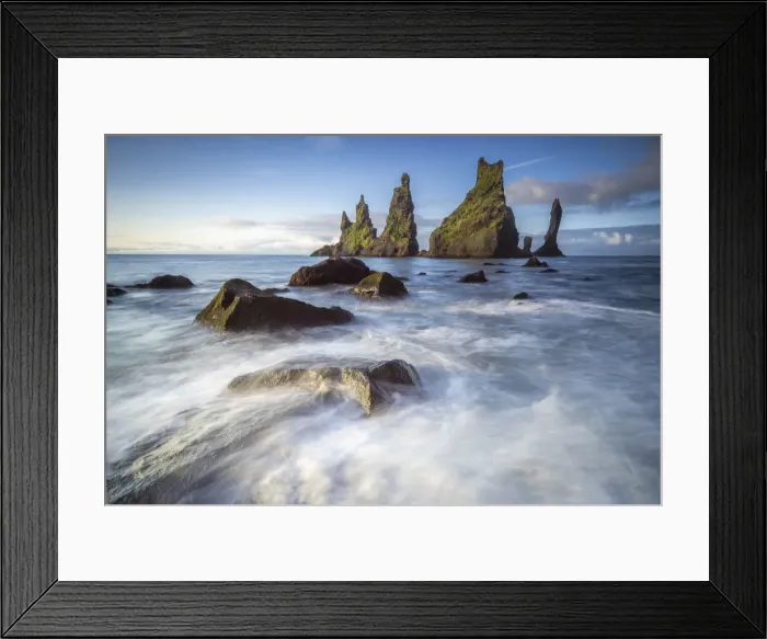 Framed Print : Reynisdrangar rock formation in sea near Vik i Mydral, South Iceland, Iceland