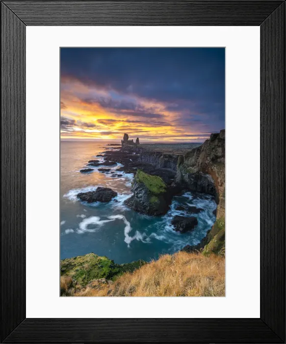Framed Print : High angle view of Londrangar cliffs during sunset, Snaefellsjokull National Park Framed Print : High angle view of Londrangar cliffs during sunset, Snaefellsjokull National Park