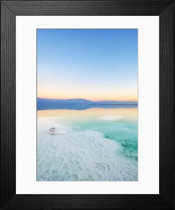 Framed Print : Israel, South District, Ein Bokek. Salt formations on the Dead Sea at sunset Framed Print : Israel, South District, Ein Bokek. Salt formations on the Dead Sea at sunset