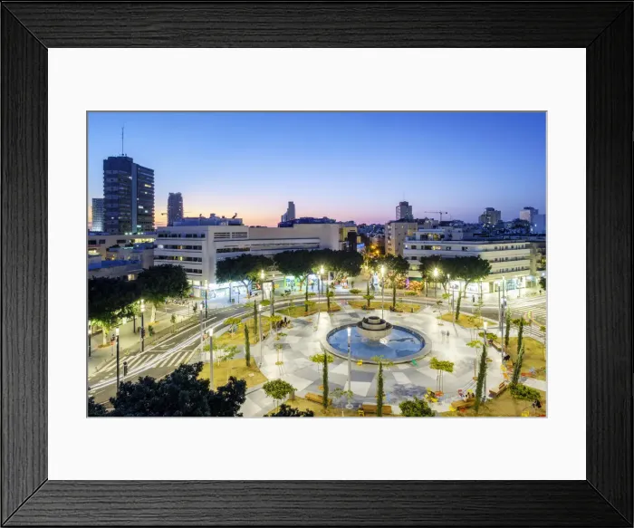 Framed Print : Israel, Tel Aviv-Yafo, Tel Aviv. High angle view of Diezengoff Square at dusk
