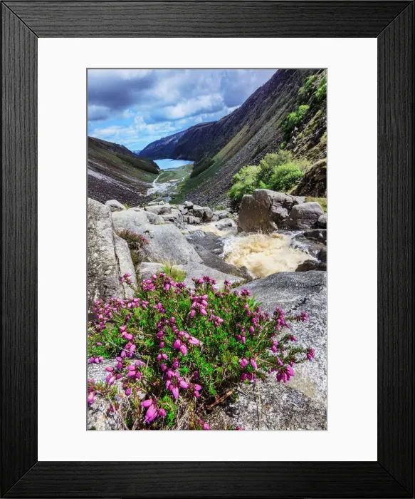 Framed Print : Europe, Ireland, Wicklow, waterfall at Glendalough lake