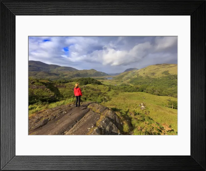 Framed Print : Europe, Ireland, Kerry, Ring of Kerry, tourist at Ladys view viewpoint at sunset MR Framed Print : Europe, Ireland, Kerry, Ring of Kerry, tourist at Ladys view viewpoint at sunset MR
