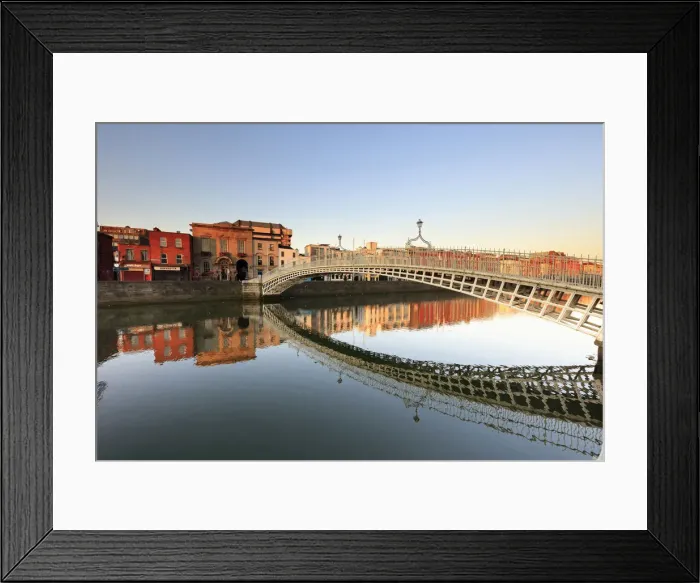 Framed Print : Europe; Dublin, Halfpenny bridge and Liffey river at sunset Framed Print : Europe; Dublin, Halfpenny bridge and Liffey river at sunset