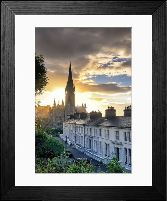 Framed Print : Europe, Ireland, Cork, Cobh Cathedral at colored houses at sunrise Framed Print : Europe, Ireland, Cork, Cobh Cathedral at colored houses at sunrise