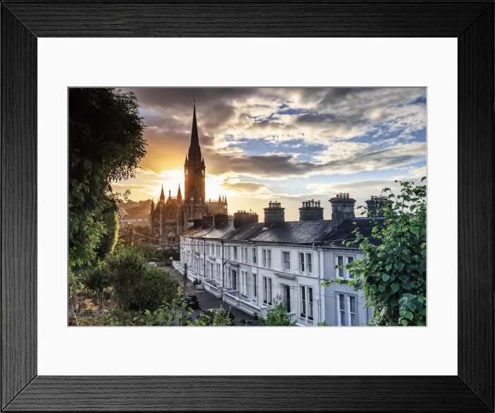 Framed Print : Europe, Ireland, Cork, Cobh Cathedral at colored houses at sunrise Framed Print : Europe, Ireland, Cork, Cobh Cathedral at colored houses at sunrise