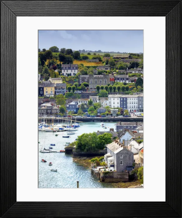 Framed Print : Europe, Ireland, overview of Kinsale village at sunset with boats in the little harbour Framed Print : Europe, Ireland, overview of Kinsale village at sunset with boats in the little harbour