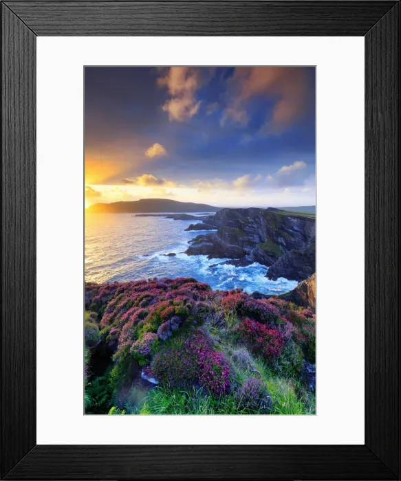 Framed Print : Europe, Ireland, Portmagee cliffs at sunset along the Ring of Kerry Framed Print : Europe, Ireland, Portmagee cliffs at sunset along the Ring of Kerry