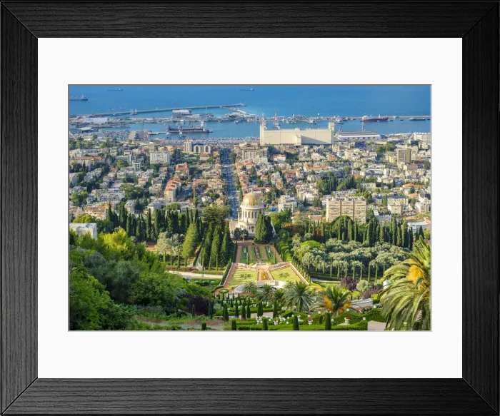 Framed Print : Israel, Haifa District, Haifa. Baha i Gardens and buildings in downtown Haifa Framed Print : Israel, Haifa District, Haifa. Baha i Gardens and buildings in downtown Haifa