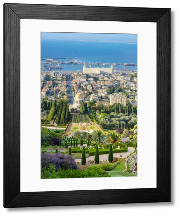 Framed Print : Israel, Haifa District, Haifa. Baha i Gardens and buildings in downtown Haifa Framed Print : Israel, Haifa District, Haifa. Baha i Gardens and buildings in downtown Haifa