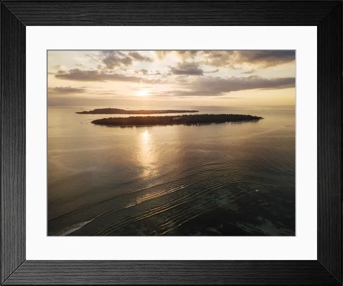 Framed Print : Aerial view of Gili Islands at Sunset, Lombok Region, Indonesia Framed Print : Aerial view of Gili Islands at Sunset, Lombok Region, Indonesia
