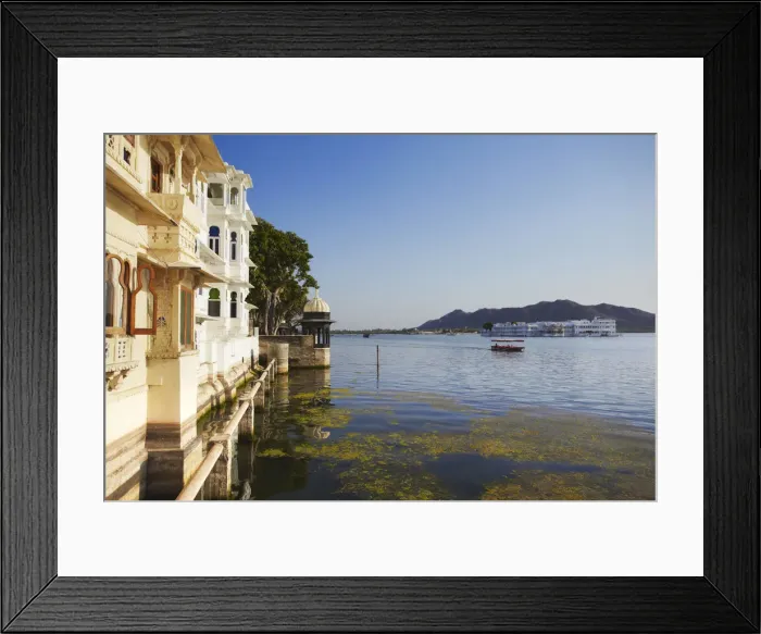 Framed Print : Bagore-ki-Haveli and Lake Palace Hotel on Lake Pichola, Udaipur, Rajasthan, India