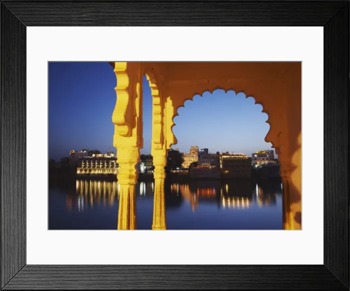 Framed Print : View of Hanuman Ghat on Lake Pichola at dusk, Udaipur, Rajasthan, India Framed Print : View of Hanuman Ghat on Lake Pichola at dusk, Udaipur, Rajasthan, India