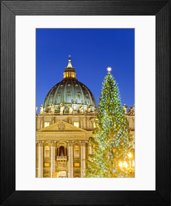 Framed Print : St Peters Basilica, Basilica di San Pietro, Christmas tree and crib. Rome, Lazio Framed Print : St Peters Basilica, Basilica di San Pietro, Christmas tree and crib. Rome, Lazio