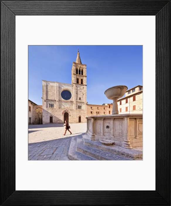 Framed Print : Italy, Umbria, Perugia district, Bevagna. Piazza Silvestri and San Michele Cathedral