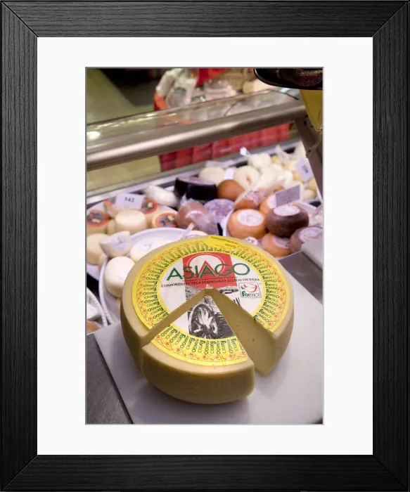 Framed Print : Asiago cheese, Delicatessen, Treviso, Veneto, Italy Framed Print : Asiago cheese, Delicatessen, Treviso, Veneto, Italy