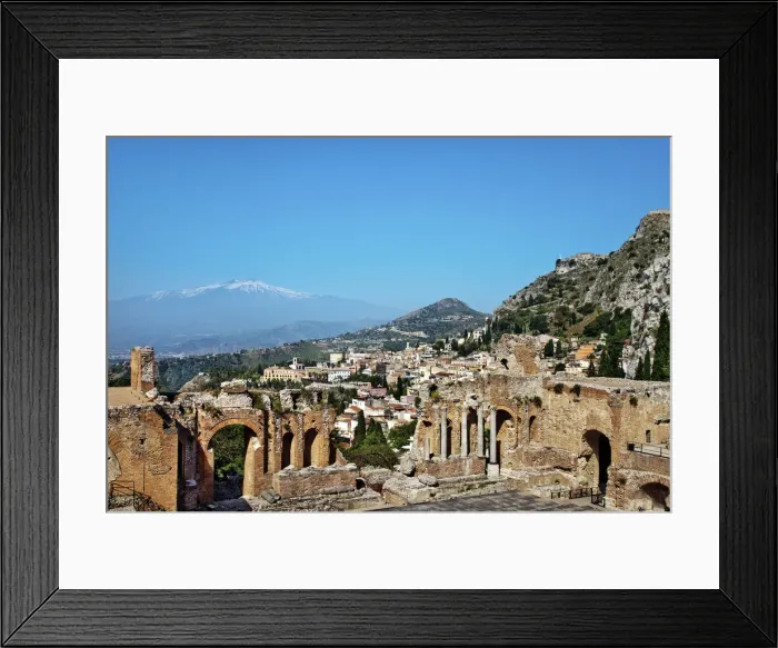 Framed Print : The Greek theatre and Mount Etna, Taormina, Sicily, Italy