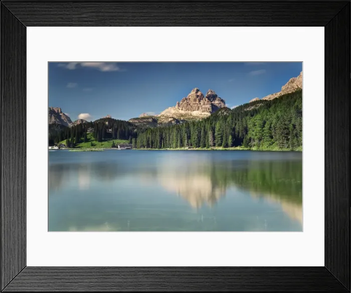 Framed Print : Italy, Veneto, Belluno district, Cadore, Misurina, Lake Misurina towards Tre Cime Framed Print : Italy, Veneto, Belluno district, Cadore, Misurina, Lake Misurina towards Tre Cime