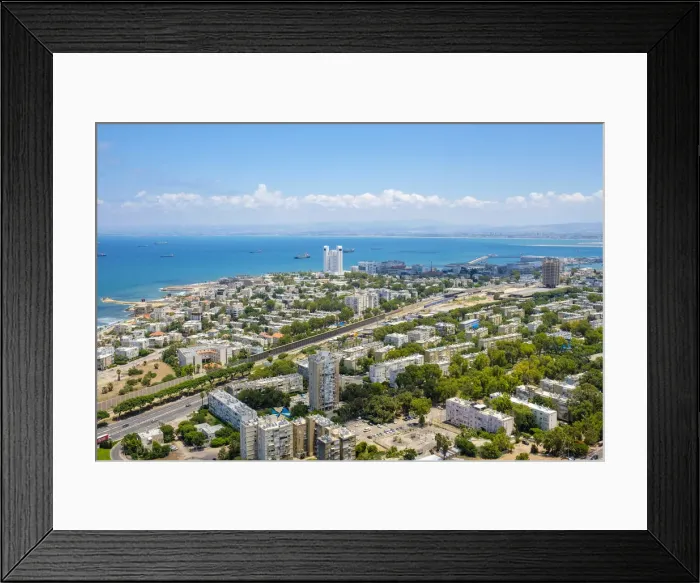 Framed Print : Israel, Haifa District, Haifa. High-angle view of downtown Haifa from Mount Carmel Framed Print : Israel, Haifa District, Haifa. High-angle view of downtown Haifa from Mount Carmel