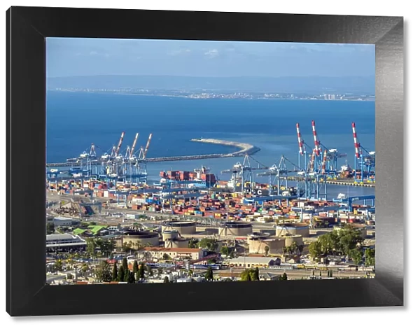 Israel, Haifa District, Haifa. High-angle view of Haifa port