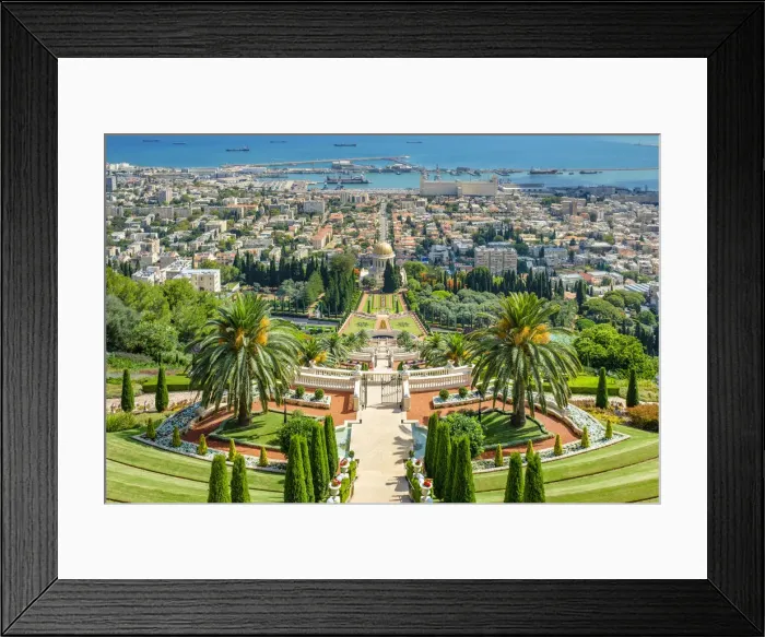Framed Print : Israel, Haifa District, Haifa. Upper terraces of the Baha i Gardens, and the Shrine Framed Print : Israel, Haifa District, Haifa. Upper terraces of the Baha i Gardens, and the Shrine