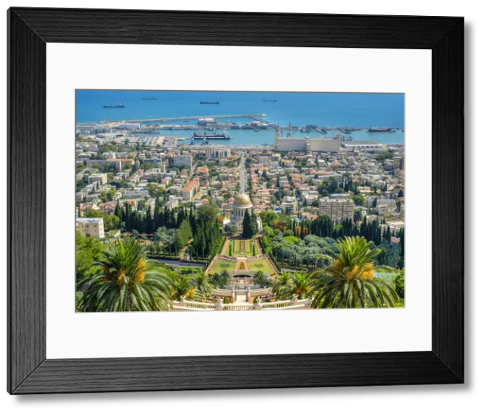 Framed Print : Israel, Haifa District, Haifa. Upper terraces of the Baha i Gardens, and the Shrine Framed Print : Israel, Haifa District, Haifa. Upper terraces of the Baha i Gardens, and the Shrine