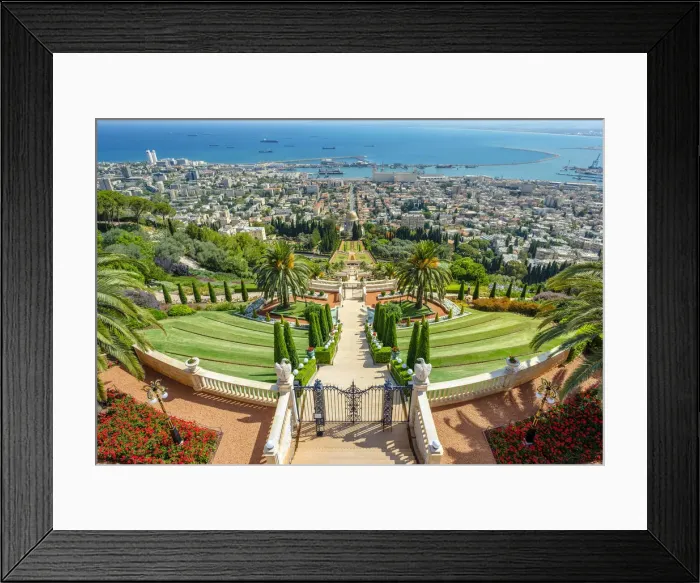Framed Print : Israel, Haifa District, Haifa. Upper terraces of the Baha i Gardens, and the Shrine Framed Print : Israel, Haifa District, Haifa. Upper terraces of the Baha i Gardens, and the Shrine