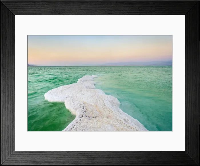 Framed Print : Israel, South District, Ein Bokek. Salt formations on the Dead Sea at sunset Framed Print : Israel, South District, Ein Bokek. Salt formations on the Dead Sea at sunset