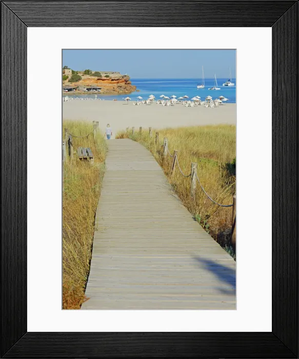 Framed Print : Wooden bridge leading to Cala Saona, Formentera, Baleric Islands, Spain Framed Print : Wooden bridge leading to Cala Saona, Formentera, Baleric Islands, Spain