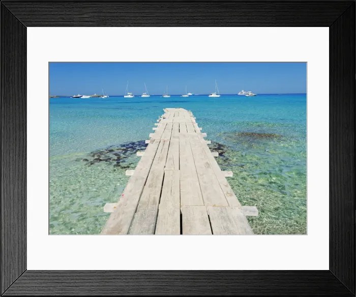 Framed Print : Pier in Formentera turquoise waters, Formentera, Baleric Islands, Spain Framed Print : Pier in Formentera turquoise waters, Formentera, Baleric Islands, Spain