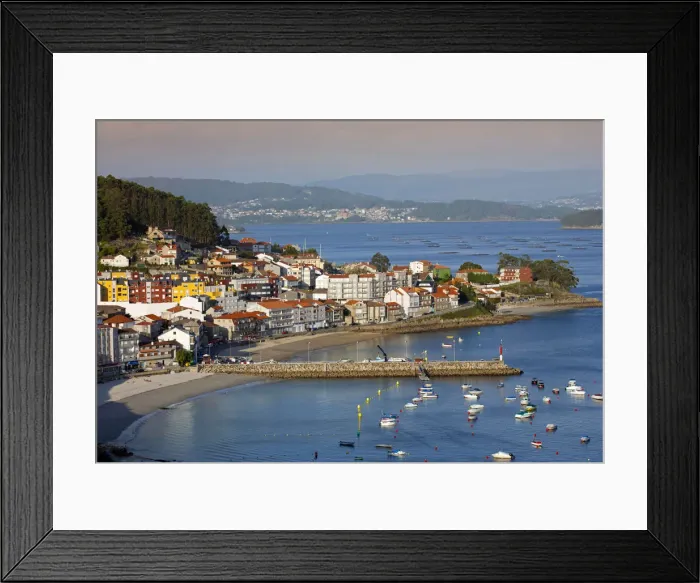 Framed Print : Europe, Spain, Galicia, Rias Baixas, Pontevedra, Poyo, view of the beach and fishing Framed Print : Europe, Spain, Galicia, Rias Baixas, Pontevedra, Poyo, view of the beach and fishing