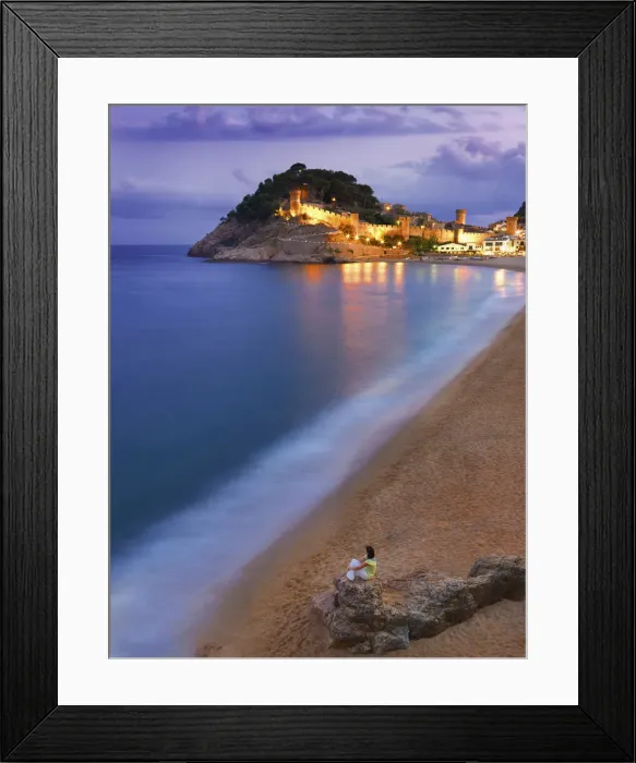 Framed Print : Spain, Catalonia, Costa Brava, Tossa de Mar, Overview of town and bay at dusk (MR) Framed Print : Spain, Catalonia, Costa Brava, Tossa de Mar, Overview of town and bay at dusk (MR)