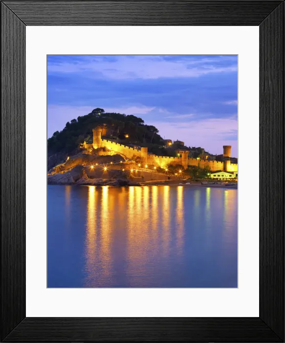 Framed Print : Spain, Catalonia, Costa Brava, Tossa de Mar, Overview of bay and castle at dusk Framed Print : Spain, Catalonia, Costa Brava, Tossa de Mar, Overview of bay and castle at dusk