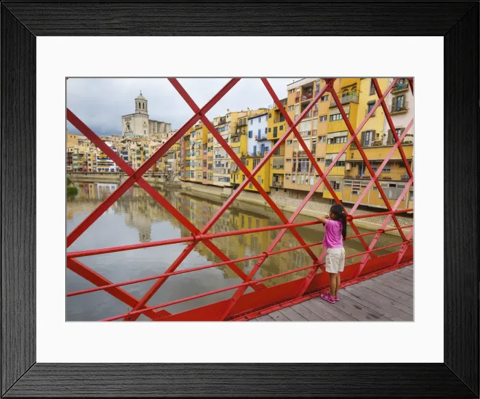 Framed Print : Spain, Catalonia, Girona, Girl on Eiffel bridge by Gustave Eiffel in 1887 (MR)