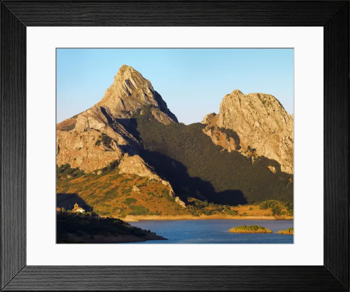 Framed Print : Spain, Castile and Leon; RianoEmbalse de Riano (Dam) beneath Picos de Europa at dawn Framed Print : Spain, Castile and Leon; RianoEmbalse de Riano (Dam) beneath Picos de Europa at dawn