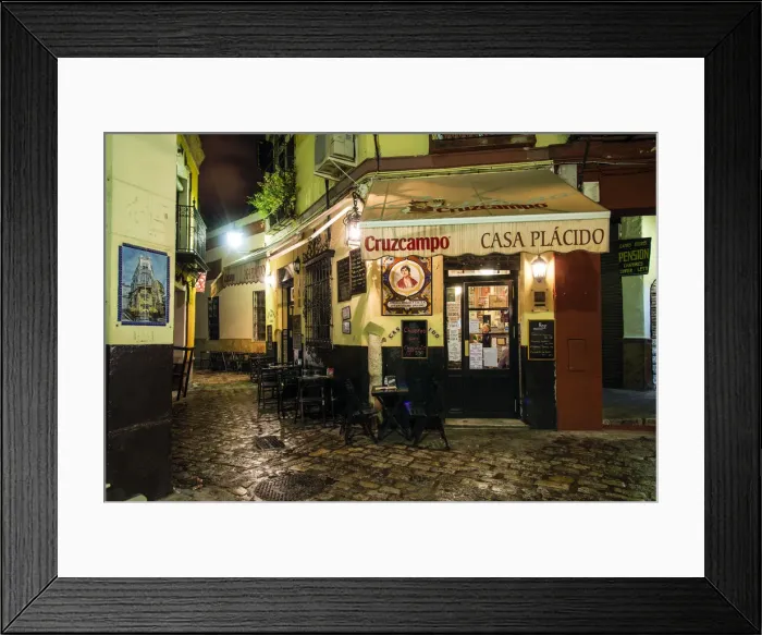 Framed Print : Night view of a street in barrio Santa Cruz, Seville, Andalusia, Spain Framed Print : Night view of a street in barrio Santa Cruz, Seville, Andalusia, Spain