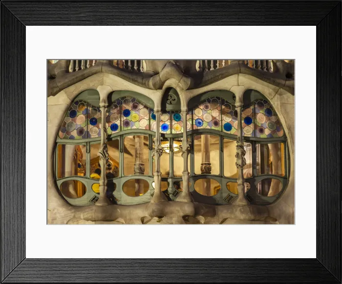 Framed Print : Close-up view of the large window on the facade of Casa Batllo, Barcelona, Catalonia