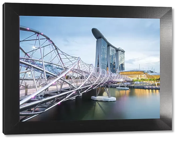 Singapore, Republic of Singapore, Southeast Asia. Helix bridge and the Marina Bay Sands