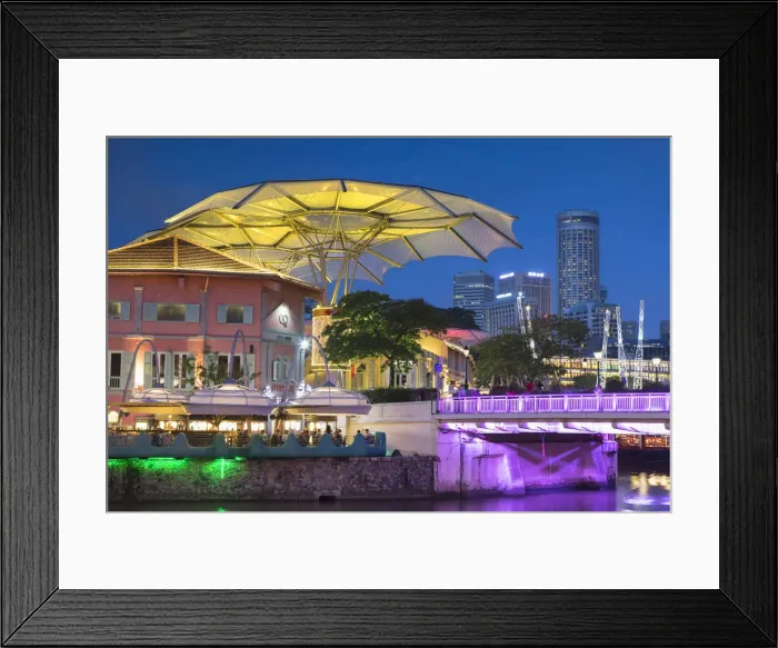 Framed Print : Clarke Quay and Singapore River at dusk, Singapore