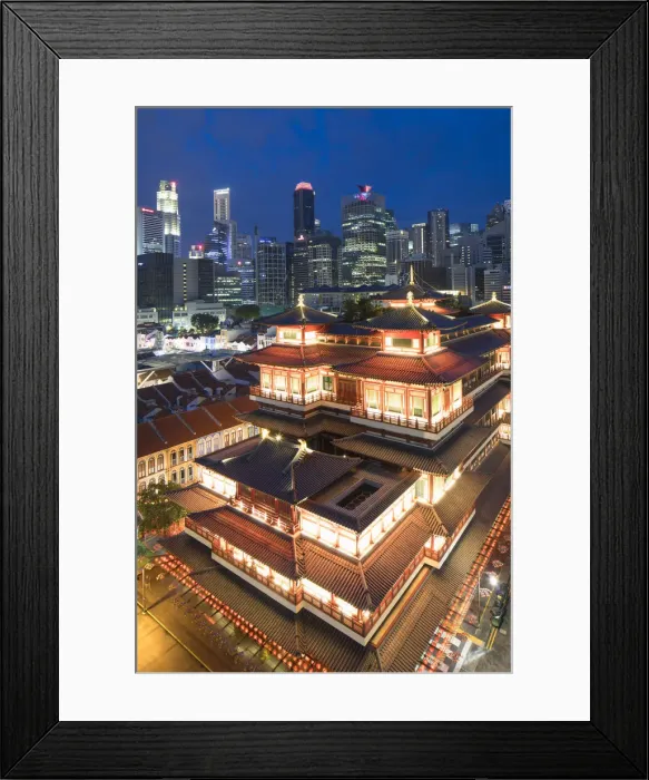 Framed Print : Buddha Tooth Relic Temple and skyscrapers at dusk, Chinatown, Singapore Framed Print : Buddha Tooth Relic Temple and skyscrapers at dusk, Chinatown, Singapore