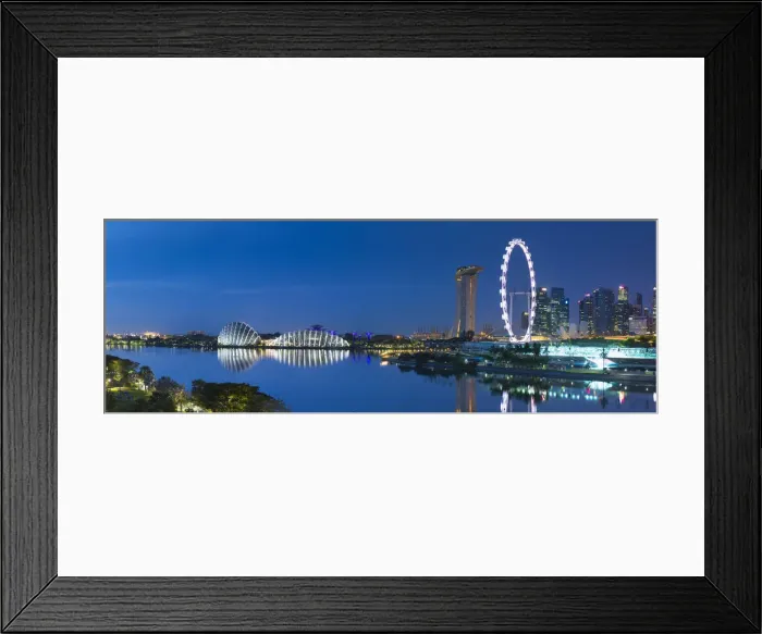 Framed Print : View of Singapore Flyer, Gardens by the Bay and Marina Bay Sands Hotel at dawn, Singapore Framed Print : View of Singapore Flyer, Gardens by the Bay and Marina Bay Sands Hotel at dawn, Singapore