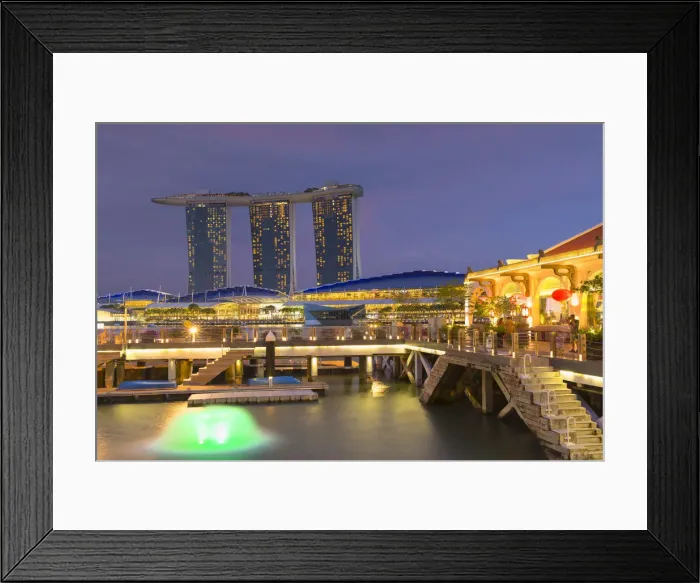 Framed Print : Marina Bay Sands Hotel and Fullerton Bay Hotel at dusk, Marina Bay, Singapore Framed Print : Marina Bay Sands Hotel and Fullerton Bay Hotel at dusk, Marina Bay, Singapore