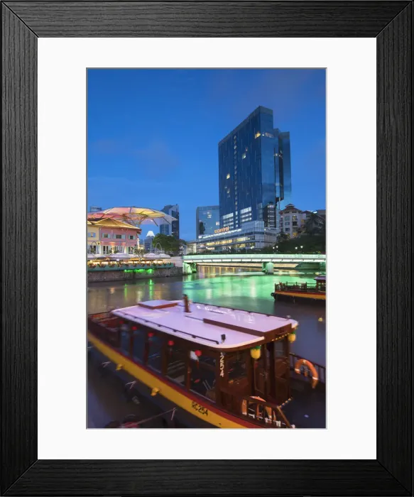 Framed Print : Clarke Quay and Singapore River at dusk, Singapore