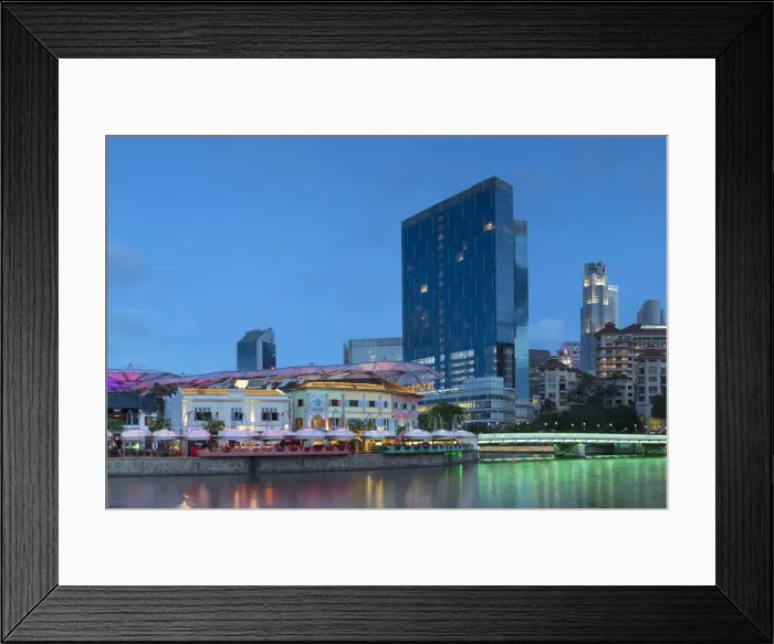 Framed Print : Clarke Quay and Singapore River at dusk, Singapore