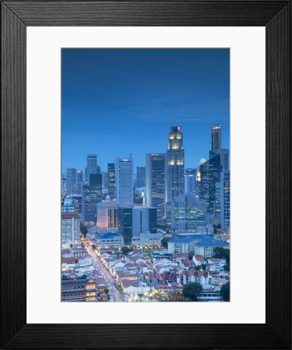 Framed Print : View of Chinatown and business district skyscrapers, Singapore Framed Print : View of Chinatown and business district skyscrapers, Singapore