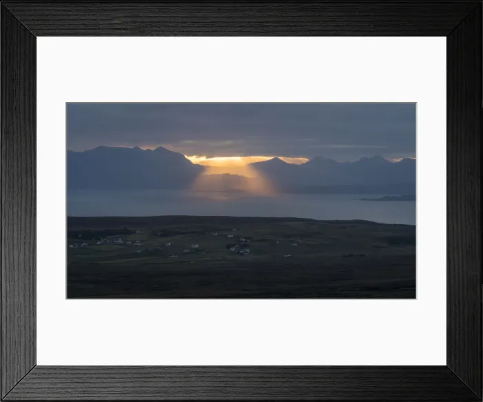 Framed Print : View of Digg village from Quiraing road at sunrise, Isle of Skye, Highland Region