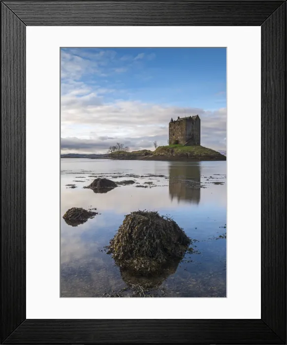 Framed Print : Castle Stalker reflected in Loch Linnhe, Appin, Argyll, Scotland. Winter (December) 2016 Framed Print : Castle Stalker reflected in Loch Linnhe, Appin, Argyll, Scotland. Winter (December) 2016