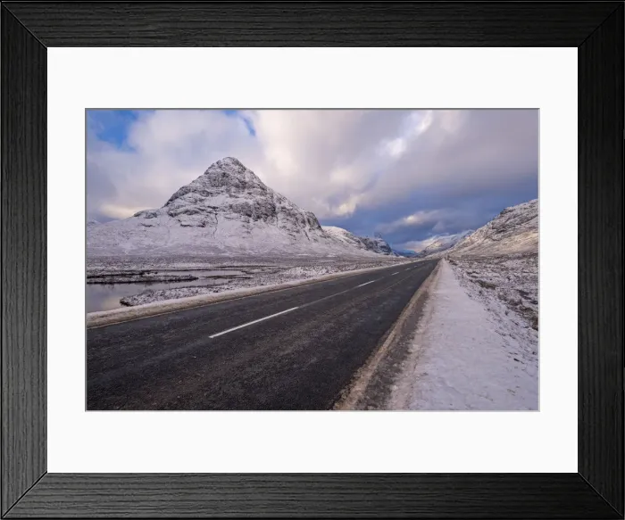 Framed Print : Road through snow covered Rannoch Moor in the Scottish Highlands, Argyll, Scotland Framed Print : Road through snow covered Rannoch Moor in the Scottish Highlands, Argyll, Scotland